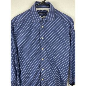 Robert Graham Shirt Men's L Flip Cuff Long Sleeve Button Up Blue Striped